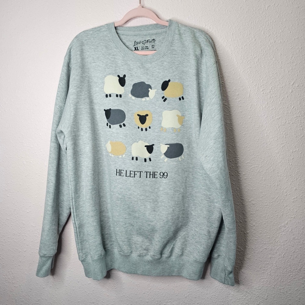 Love in Faith Womens Sweatshirt He Left The 99 Sheep Graphic Gray‎ XL Christian